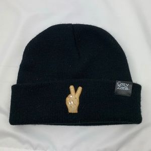 Peace sign embroidered beanie hat